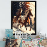 Wild Horses Galloping Winter Scene - Brown Horse Wall Art