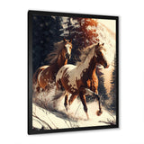 Wild Horses Galloping Winter Scene - Brown Horse Wall Art