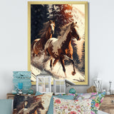 Wild Horses Galloping Winter Scene - Brown Horse Wall Art