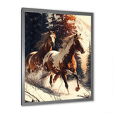 Wild Horses Galloping Winter Scene - Brown Horse Wall Art