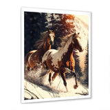 Wild Horses Galloping Winter Scene - Brown Horse Wall Art