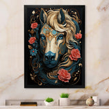 Retro Portrait Of White Horse With Red Roses - Horse Wall Art Prints