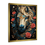 Retro Portrait Of White Horse With Red Roses - Horse Wall Art Prints