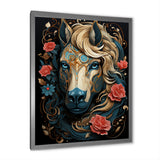 Retro Portrait Of White Horse With Red Roses - Horse Wall Art Prints