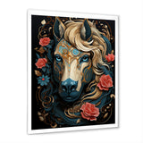 Retro Portrait Of White Horse With Red Roses - Horse Wall Art Prints