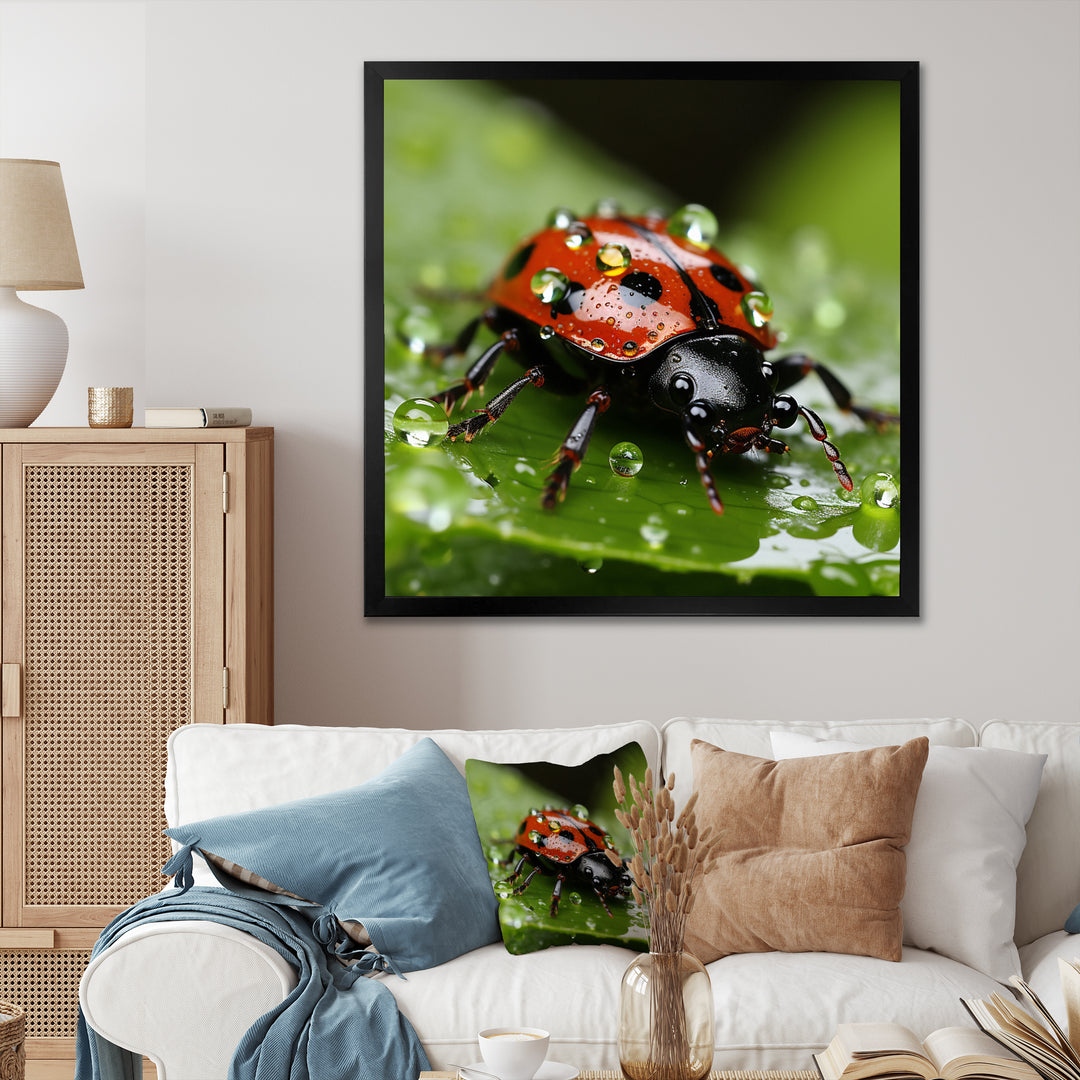 Portrait Of Lady Bug Macro Photography - Insects &amp; Bugs Framed Canvas Art