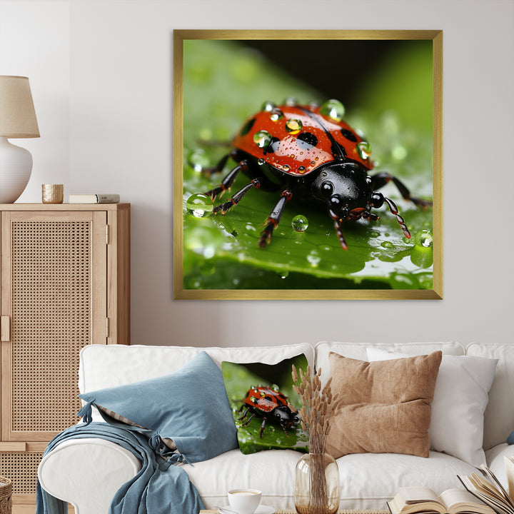 Portrait Of Lady Bug Macro Photography - Insects &amp; Bugs Framed Canvas Art