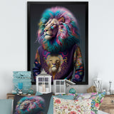 Cool Lion With Flamboyant Sweater - Blue Lion Wall Art