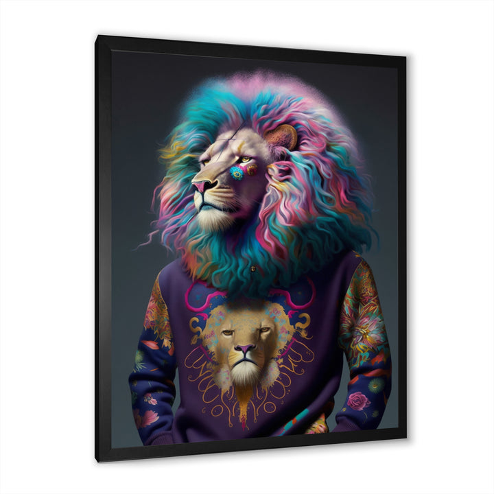 Cool Lion With Flamboyant Sweater - Blue Lion Wall Art