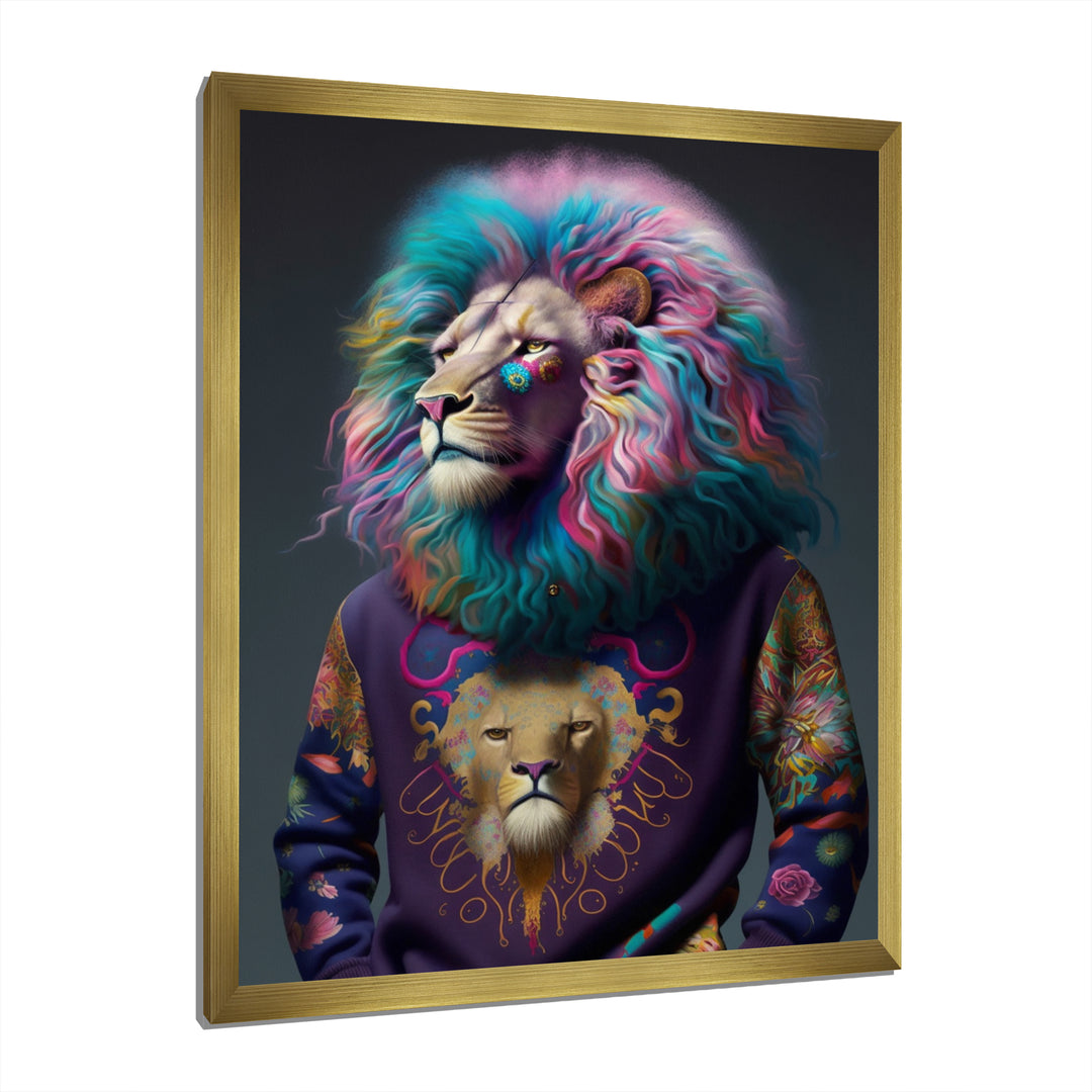 Cool Lion With Flamboyant Sweater - Blue Lion Wall Art
