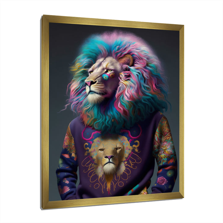 Cool Lion With Flamboyant Sweater - Blue Lion Wall Art