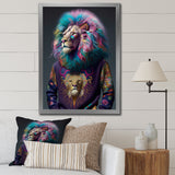 Cool Lion With Flamboyant Sweater - Blue Lion Wall Art