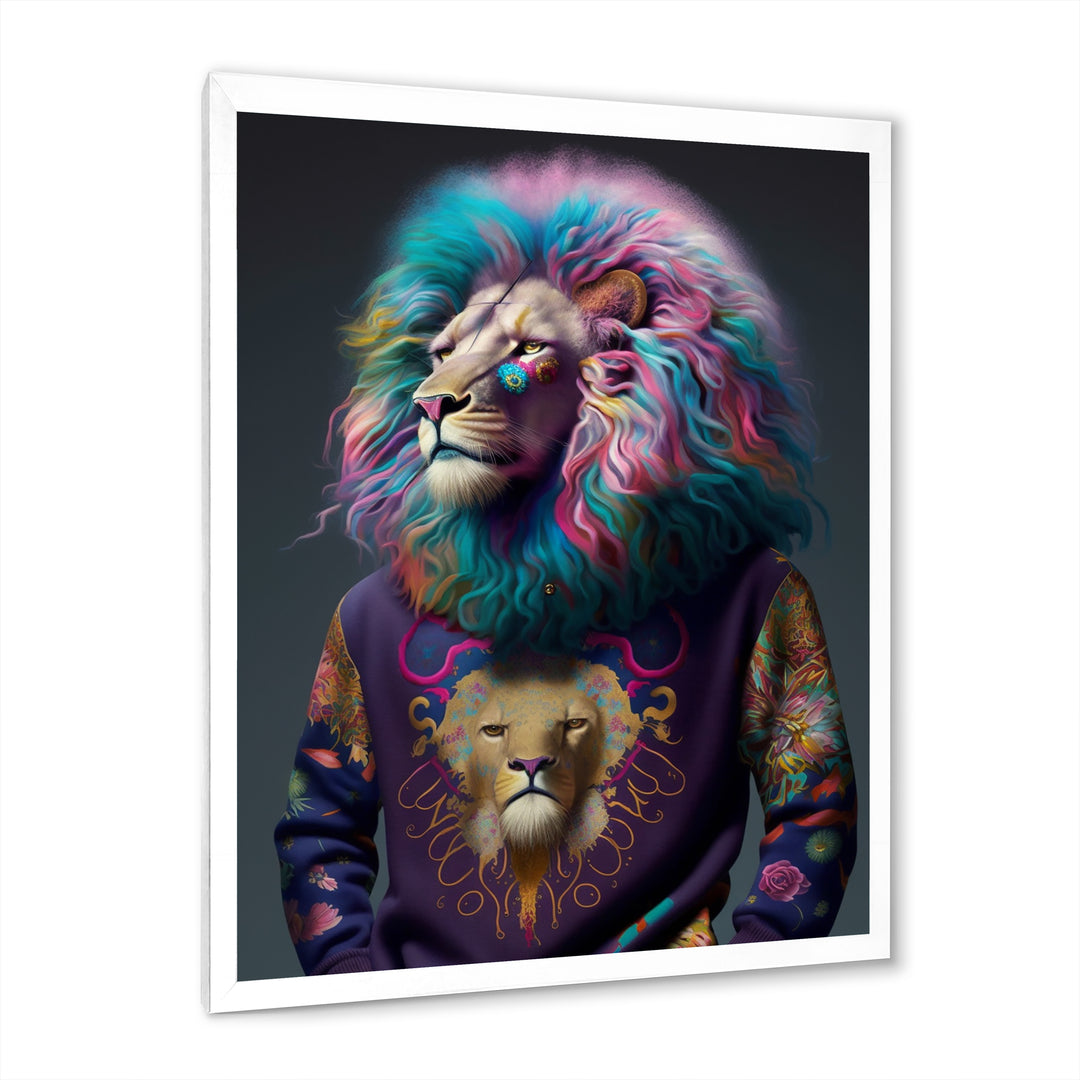 Cool Lion With Flamboyant Sweater - Blue Lion Wall Art