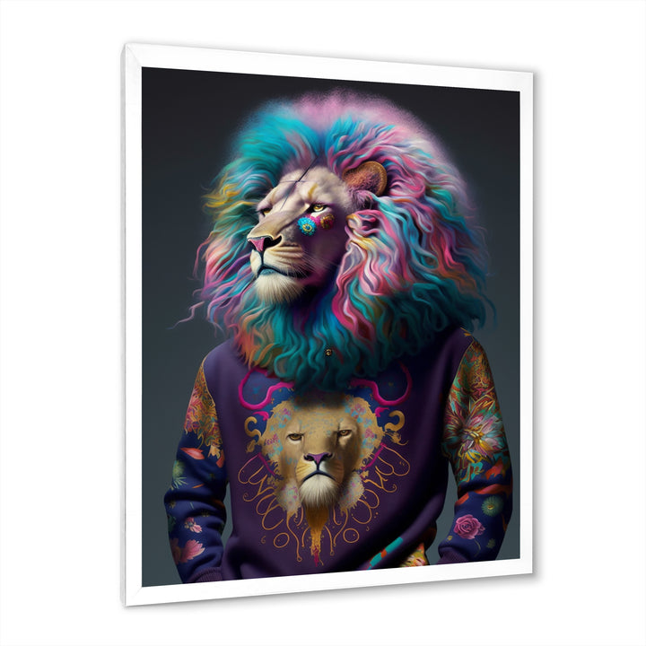 Cool Lion With Flamboyant Sweater - Blue Lion Wall Art