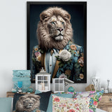 Glamorous Fashion Lion With Flower Suit - Lion Large Canvas Wall Art