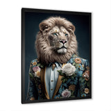 Glamorous Fashion Lion With Flower Suit - Lion Large Canvas Wall Art