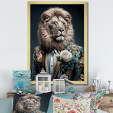 Glamorous Fashion Lion With Flower Suit - Lion Large Canvas Wall Art