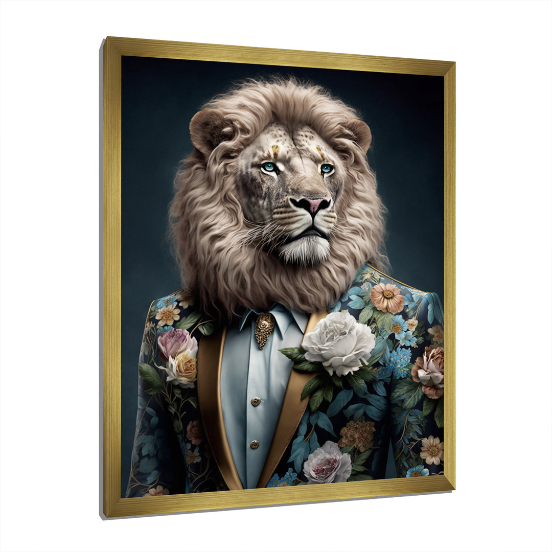 Glamorous Fashion Lion With Flower Suit - Lion Large Canvas Wall Art