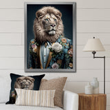 Glamorous Fashion Lion With Flower Suit - Lion Large Canvas Wall Art