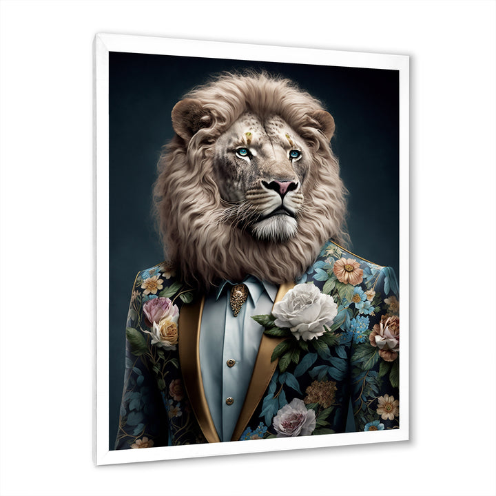 Glamorous Fashion Lion With Flower Suit - Lion Large Canvas Wall Art