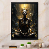 Mystical Woman Meditating Sunny Enchanted Forest - Lion Bedroom Wall Art