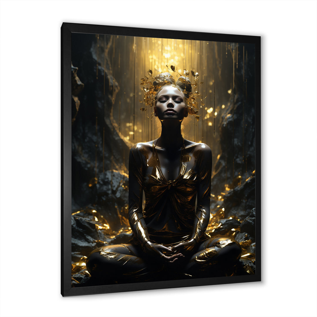 Mystical Woman Meditating Sunny Enchanted Forest - Lion Bedroom Wall Art
