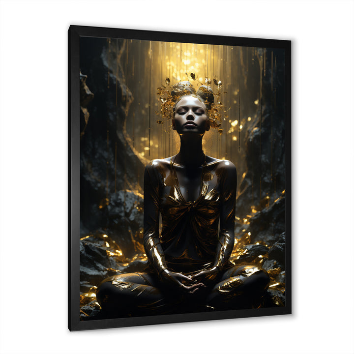 Mystical Woman Meditating Sunny Enchanted Forest - Lion Bedroom Wall Art