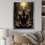 Mystical Woman Meditating Sunny Enchanted Forest - Lion Bedroom Wall Art