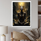 Mystical Woman Meditating Sunny Enchanted Forest - Lion Bedroom Wall Art