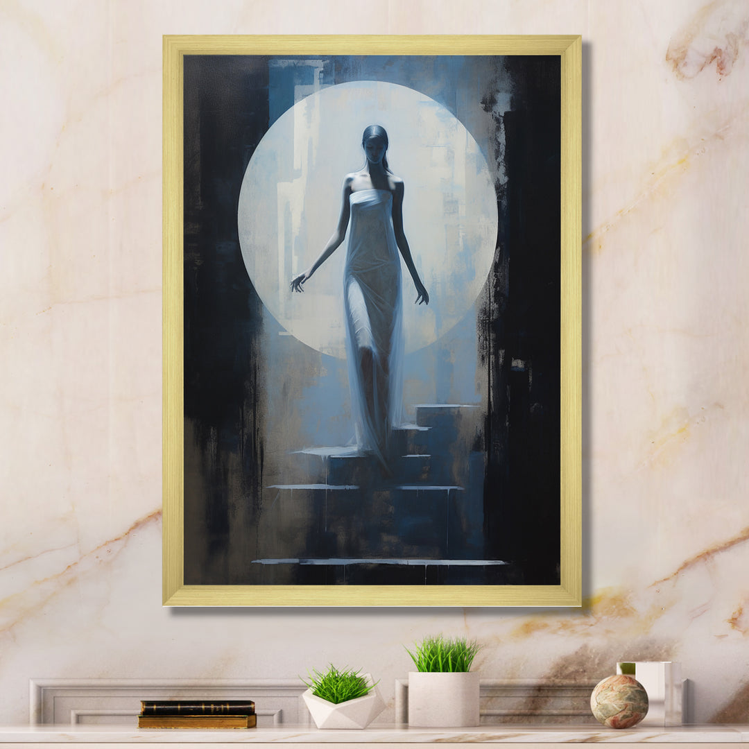 Full Moon Woman Descending Stairs Vintage - Lion Canvas Wall Art
