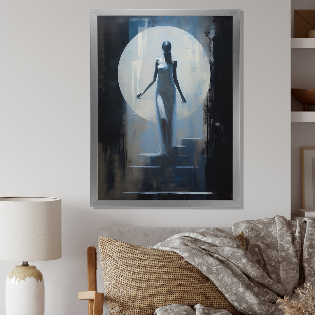 Full Moon Woman Descending Stairs Vintage - Lion Canvas Wall Art