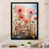 Pink Dandelion Retro Flower Illustration - Lion Canvas Wall Art