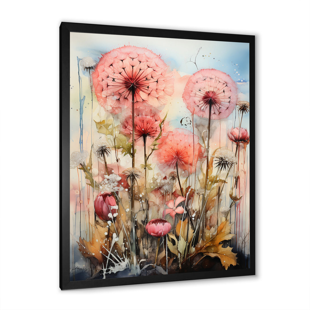 Pink Dandelion Retro Flower Illustration - Lion Canvas Wall Art