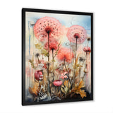 Pink Dandelion Retro Flower Illustration - Lion Canvas Wall Art