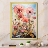 Pink Dandelion Retro Flower Illustration - Lion Canvas Wall Art