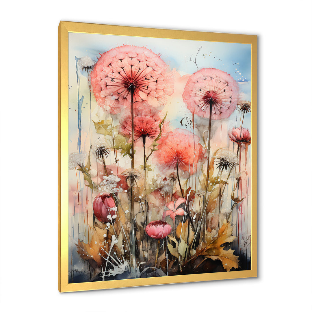 Pink Dandelion Retro Flower Illustration - Lion Canvas Wall Art