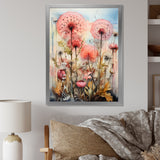 Pink Dandelion Retro Flower Illustration - Lion Canvas Wall Art
