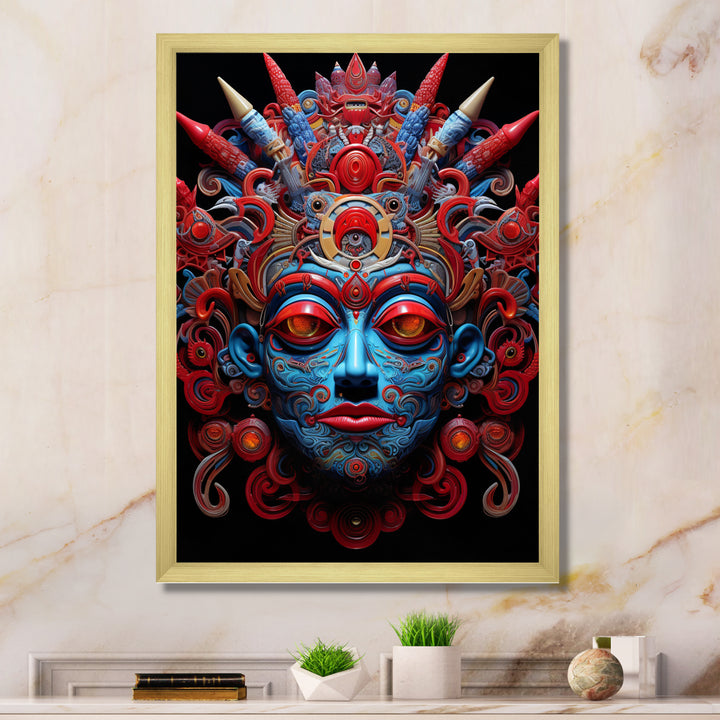 Traditional Mask In Red And Blu - Lion Wall Decor