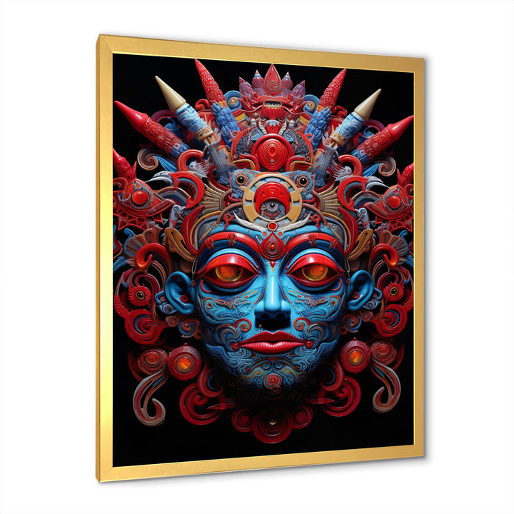 Traditional Mask In Red And Blu - Lion Wall Decor