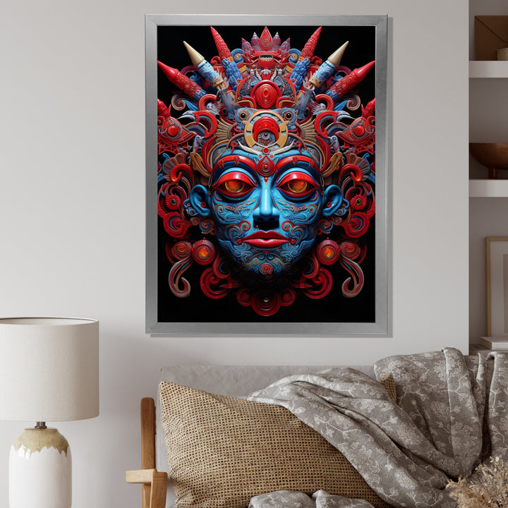 Traditional Mask In Red And Blu - Lion Wall Decor