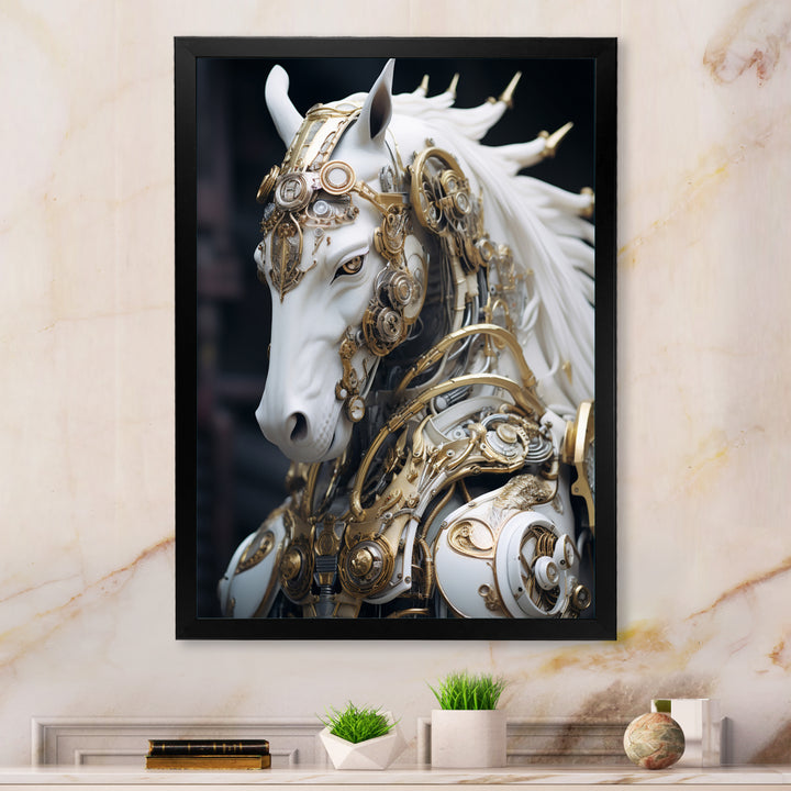 Portrait Of Futuristic White Horse - Lion Wall Art Prints