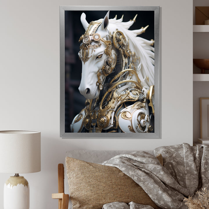 Portrait Of Futuristic White Horse - Lion Wall Art Prints