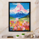 Pink Mountain In Flower Field Painting - Brown Lion Wall Art