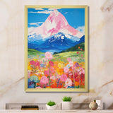 Pink Mountain In Flower Field Painting - Brown Lion Wall Art