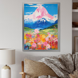 Pink Mountain In Flower Field Painting - Brown Lion Wall Art