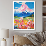Pink Mountain In Flower Field Painting - Brown Lion Wall Art