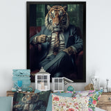 Glamorous Fashion Lion With Flower Suit In Couch - Lion Framed Canvas Art