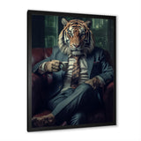Glamorous Fashion Lion With Flower Suit In Couch - Lion Framed Canvas Art