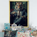 Glamorous Fashion Lion With Flower Suit In Couch - Lion Framed Canvas Art