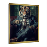 Glamorous Fashion Lion With Flower Suit In Couch - Lion Framed Canvas Art